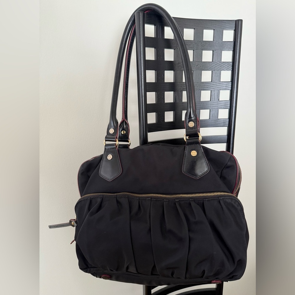 MZ Wallace Nylon Black Shoulder Bag with Gold Accents